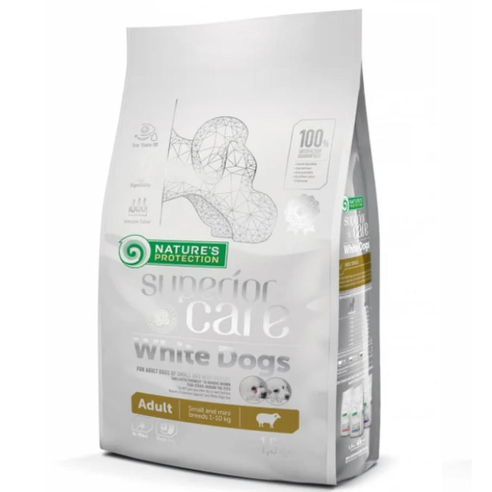 Nature’s Protection White Dogs Lamb Adult 1.5 kg – Hrană Fără Gluten pentru Câini Mici, Blană Albă, Anti-Lăcrimare