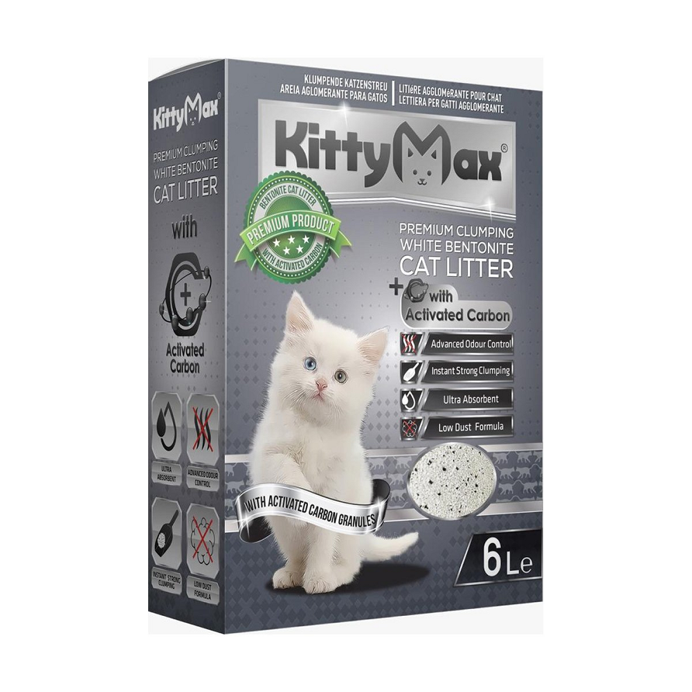 KittyMax Nisip Bentonitic Pisici, Cărbune Activ, Aloe Vera, Super Aglomerant, 6 L
