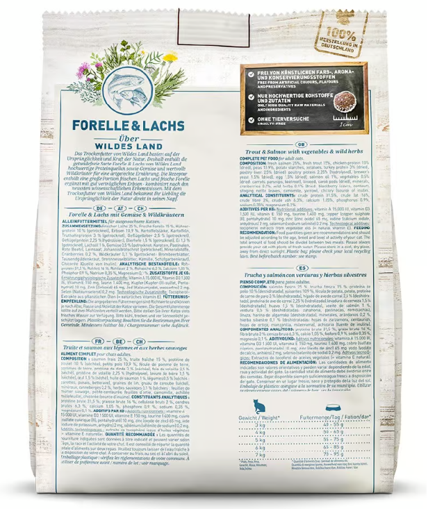 Wildes Land hrana uscate pentru pisici adulte cu pastrav si somon 400 g