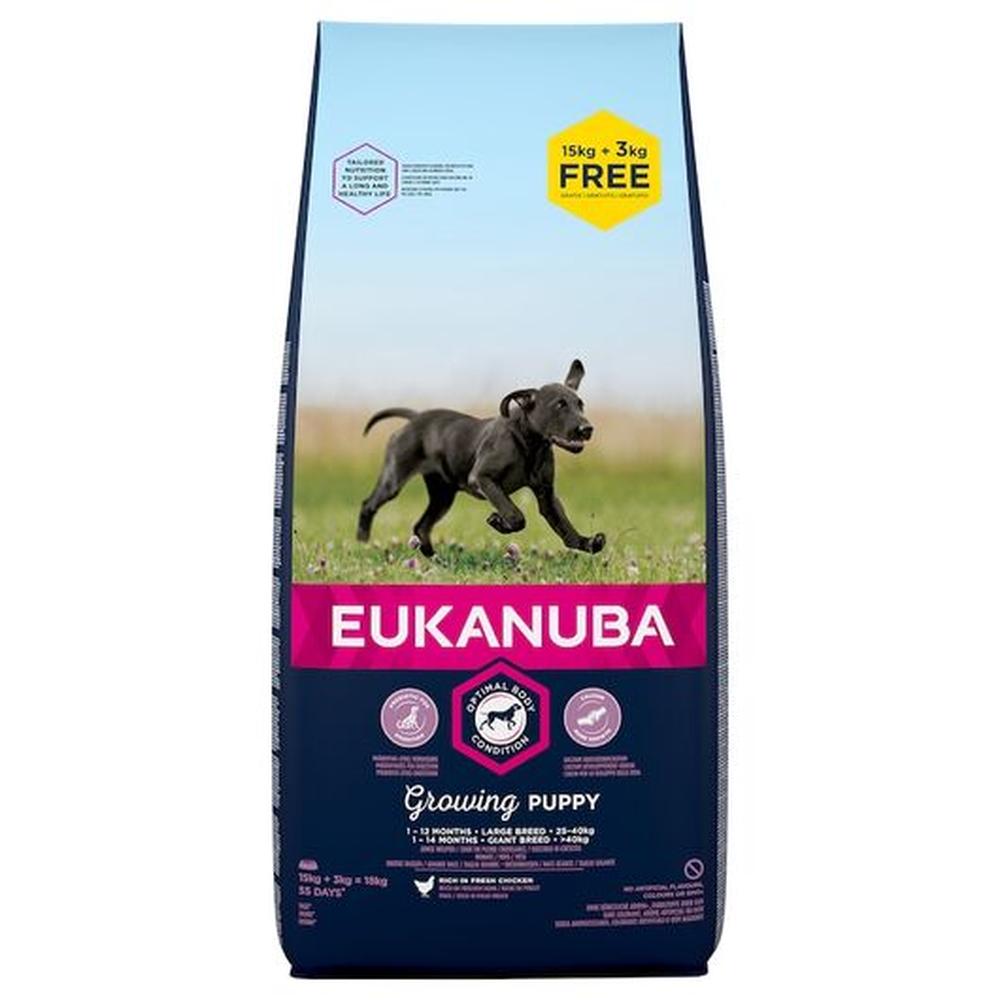 EUKANUBA Puppy Large Breed 15+3 kg – Hrană Uscată Căței Talie Mare | Pui, DHA, Calciu, Omega, Creștere Sănătoasă
