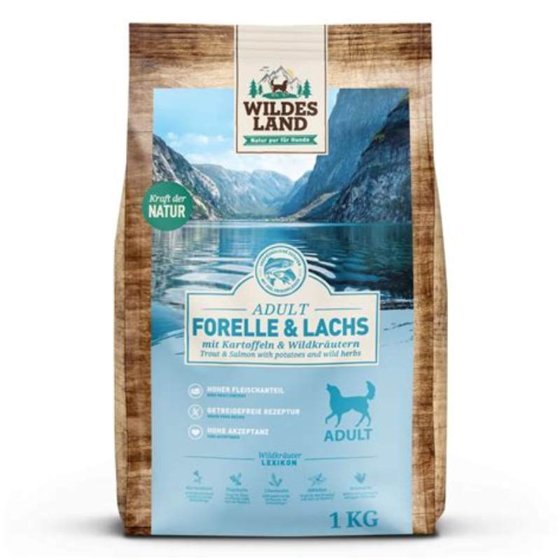 Wildes Land Hrana uscata pentru caini cu pastrav 1kg - detalii ambalaj