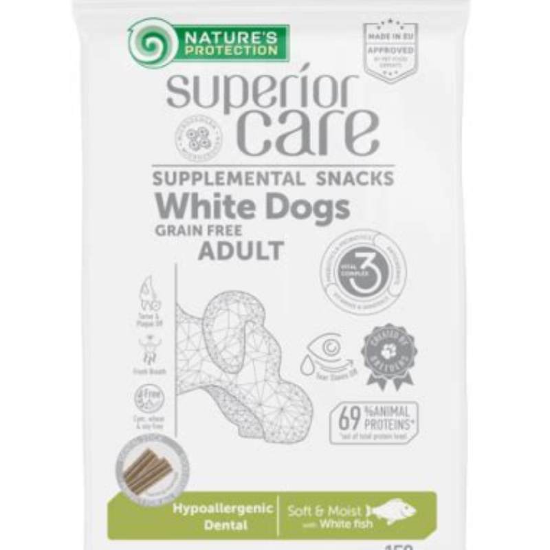 Nature's Protection Snack White Dogs Hipoallergenic Dental With White Fish 150 Gr - detalii ambalaj