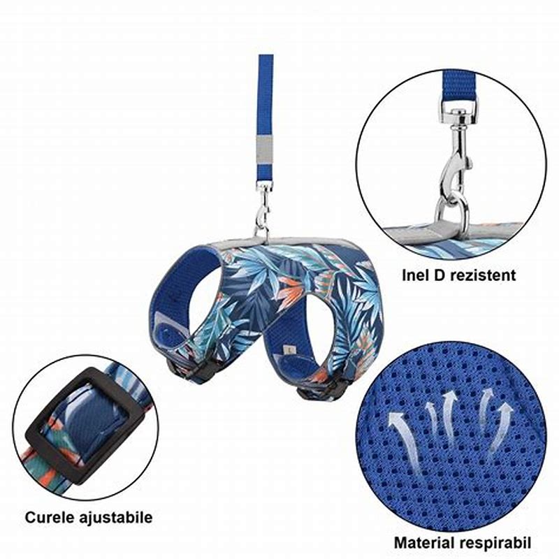 Ham pentru caini albastru cu model floral XS-S - detalii ambalaj