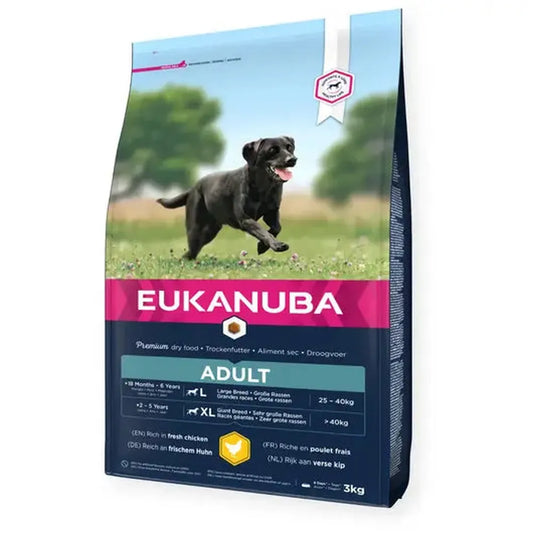 Eukanuba Adult Large Breed, Pui – Hrană uscată pentru câini de talie mare, 18 kg (15+3 kg)