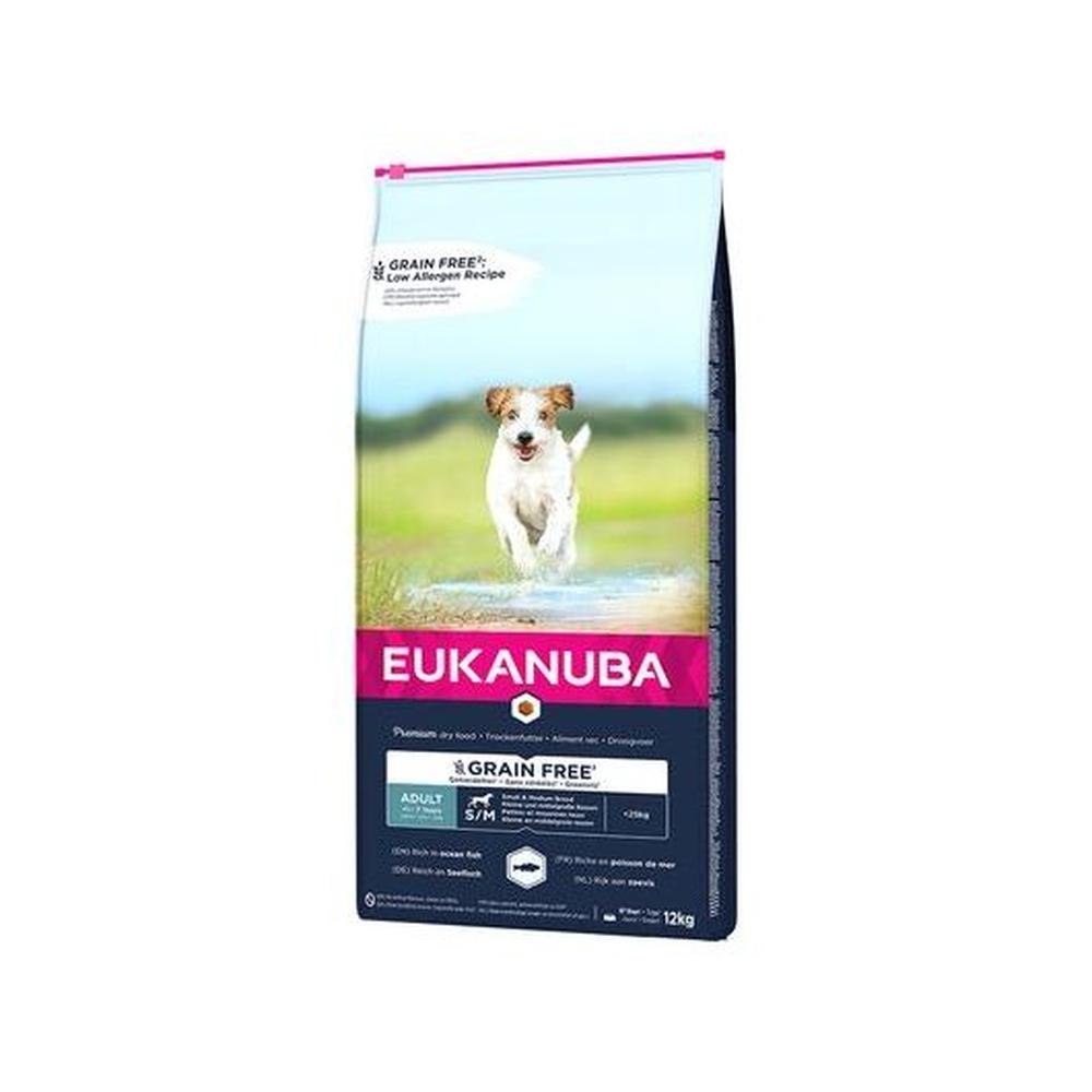 Eukanuba Grain Free Adult Small & Medium Breed – Hrană uscată hipoalergenică cu pește oceanic, 12 kg