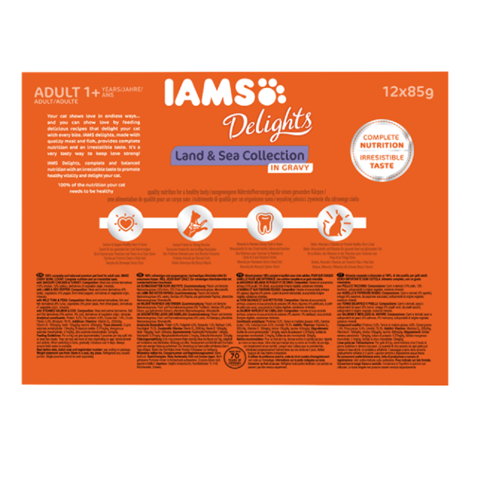 IAMS Delights Land & Sea Adult, Hrană Umedă Aspic, 48x85g