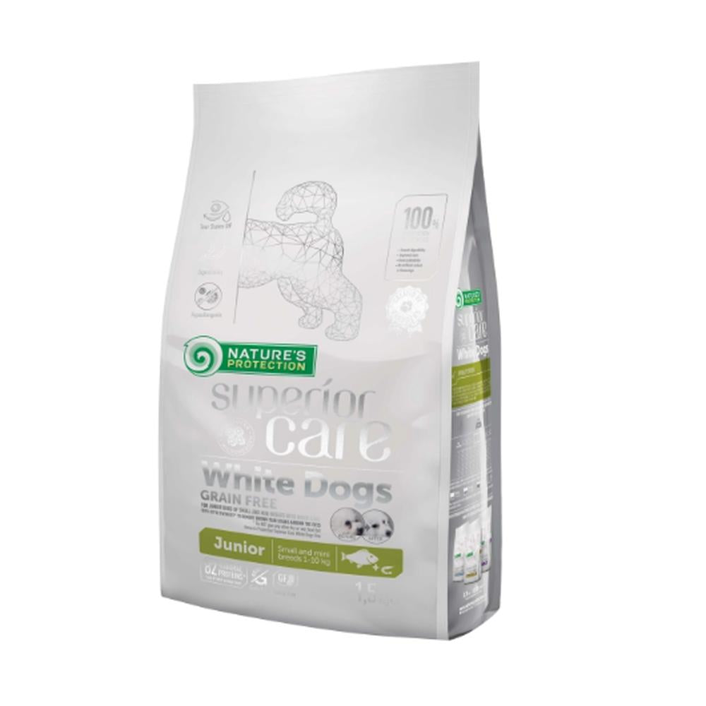 Nature’s Protection White Dogs Junior Fish 1.5 kg – Hrană Grain-Free pentru Câini cu Blană Albă (3–12 luni)