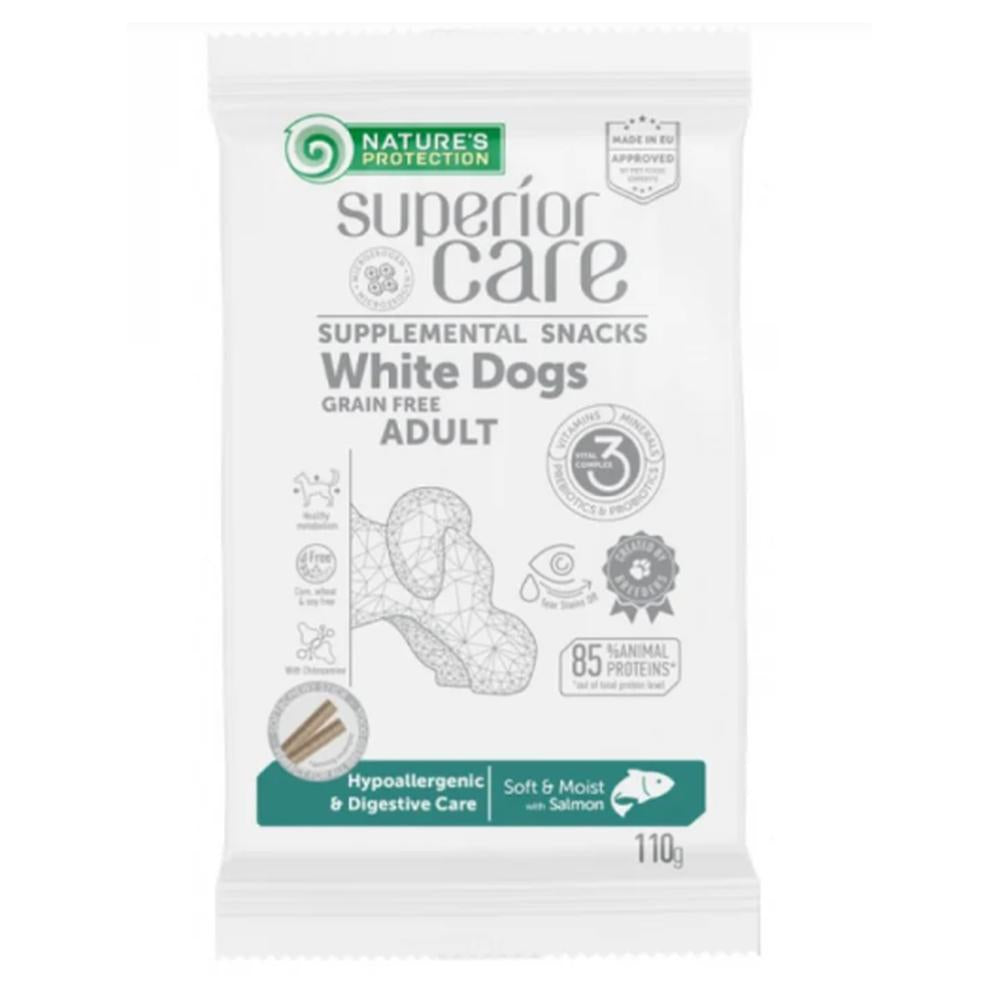 Nature’s Protection White Dogs Hypoallergenic & Digestive Care cu Somon 110g – Snack Hipoalergenic pentru Câini cu Blană Albă