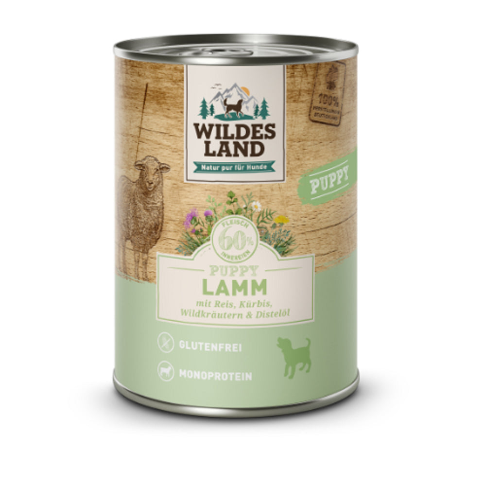 Wildes Land Puppy Hrană Umdă pentru catei cu 60% carne de Miel, Monoproteina 400g