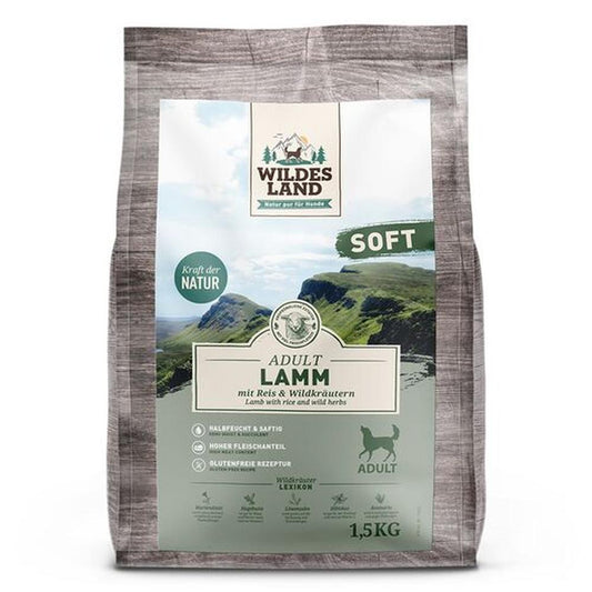 Wildes Land Hrană Uscată SOFT Adult | Miel & Orez | Fără Gluten | Semiumedă 1.5 kg