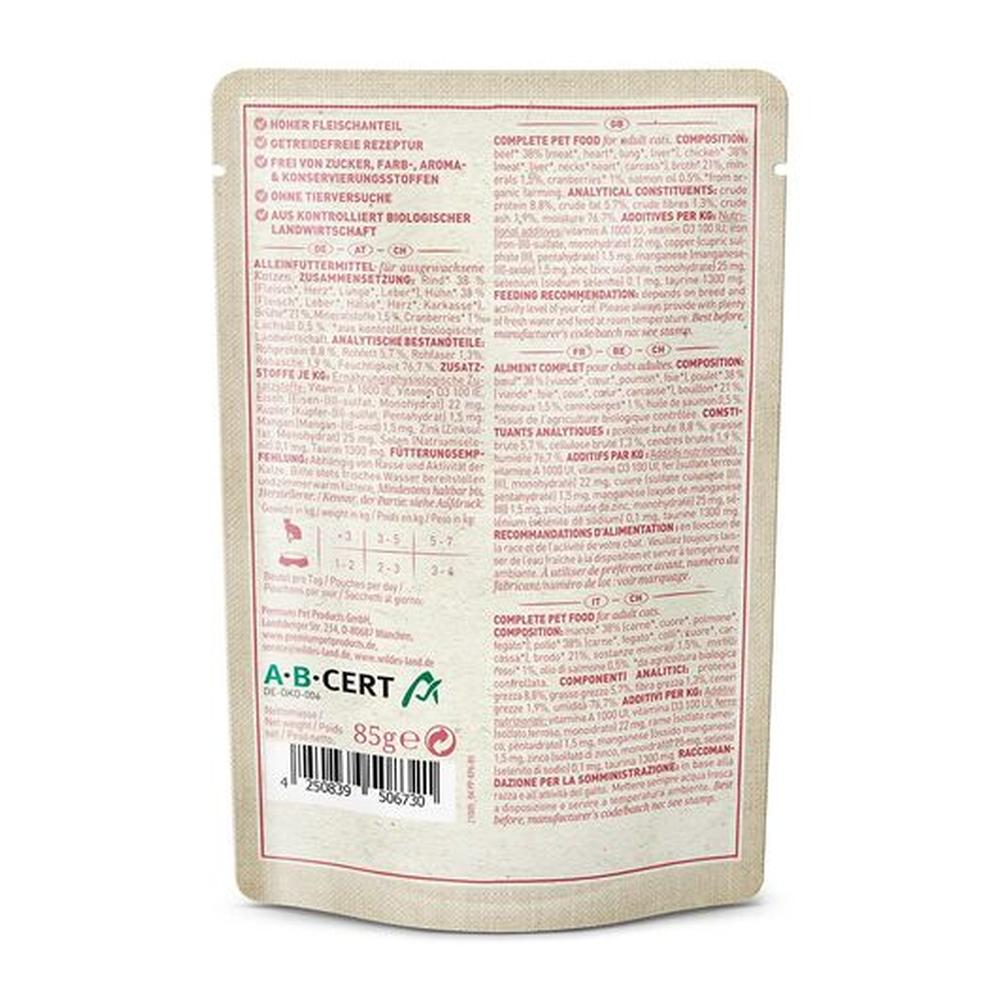 Wildes Land BIO Hrană Pisici | 76% Vită & Pui Organic | Fără Cereale & Zahăr