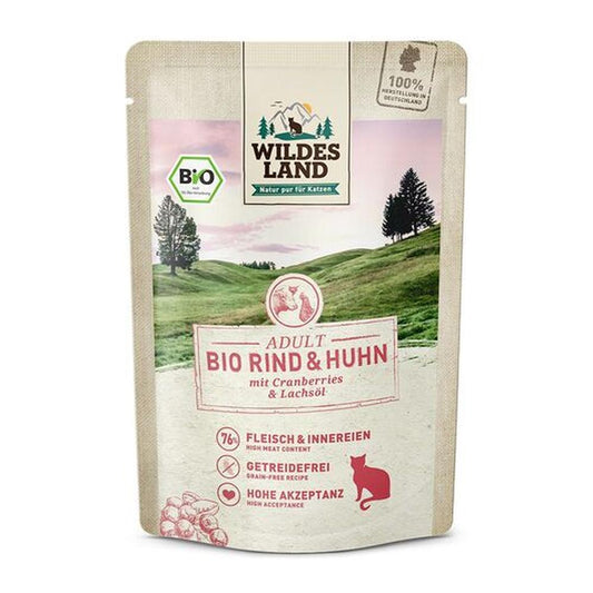 Wildes Land BIO Hrană Pisici | 76% Vită & Pui Organic | Fără Cereale & Zahăr