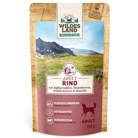 Wildes Land Hrană Umdă Câini | 62% Vită Monoproteină & Cartofi Dulci | Fără Cereale 150 g
