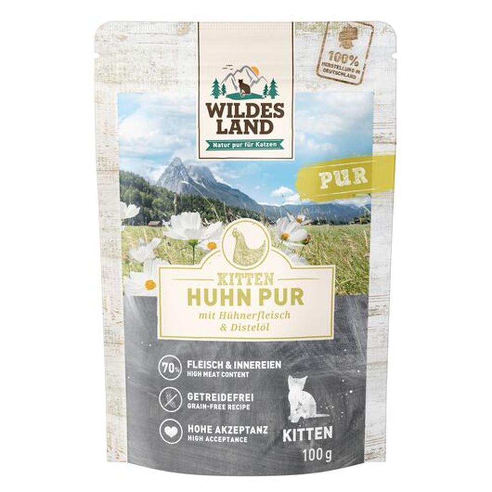 Wildes Land Hrană Umdă KITTEN | 70% Pui Monoproteină | Fără Cereale | Ulei Șofrănel 100 g