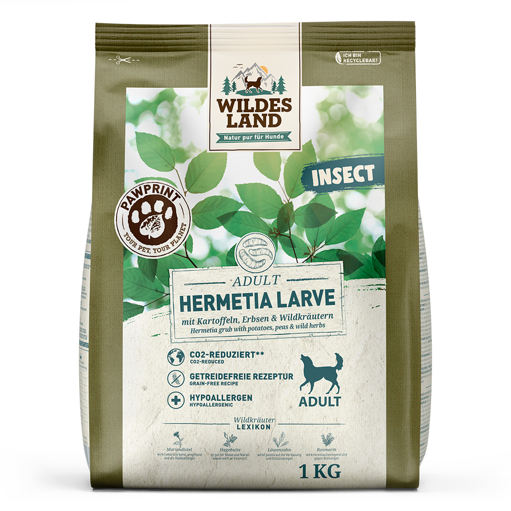 Wildes Land PawPrint Insecte Hermetia – Hrană Uscată Câini Adulți Fără Cereale, Hipoalergenică & Sustenabilă
