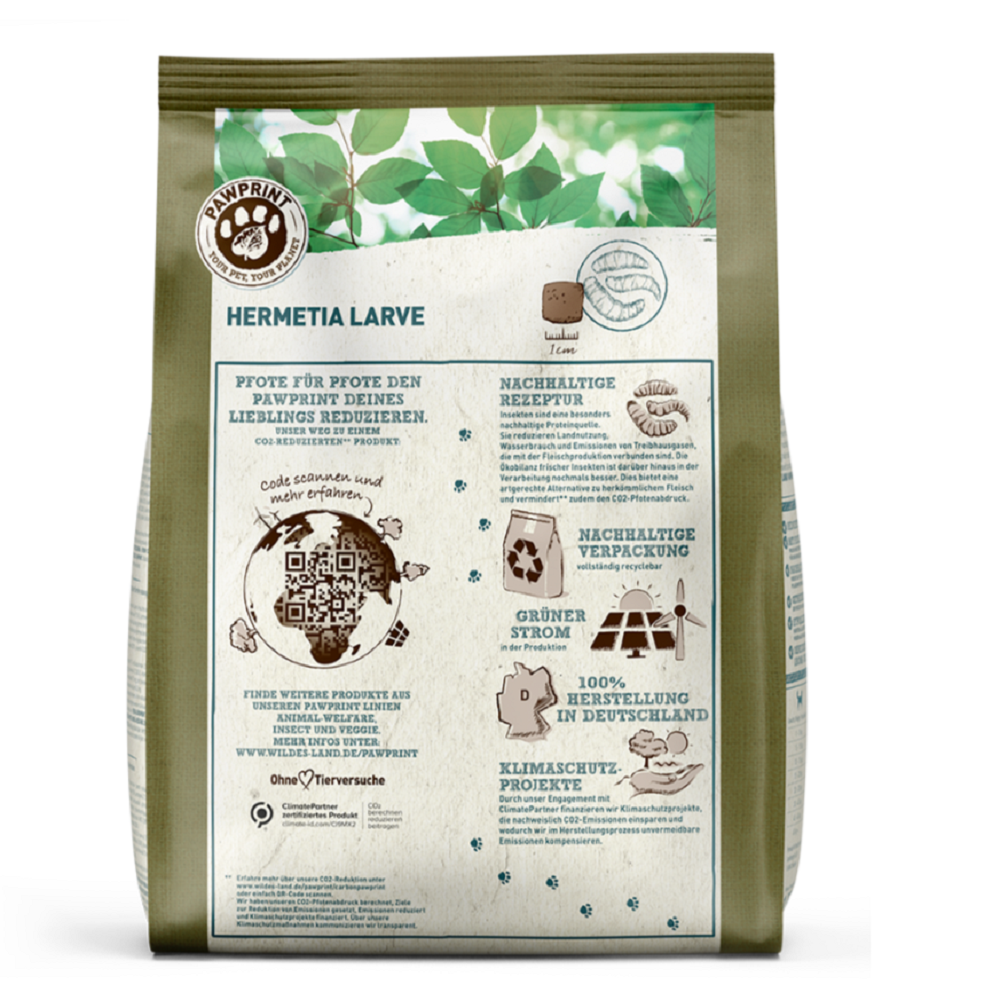 Wildes Land PawPrint Insecte Hermetia – Hrană Uscată Câini Adulți Fără Cereale, Hipoalergenică & Sustenabilă