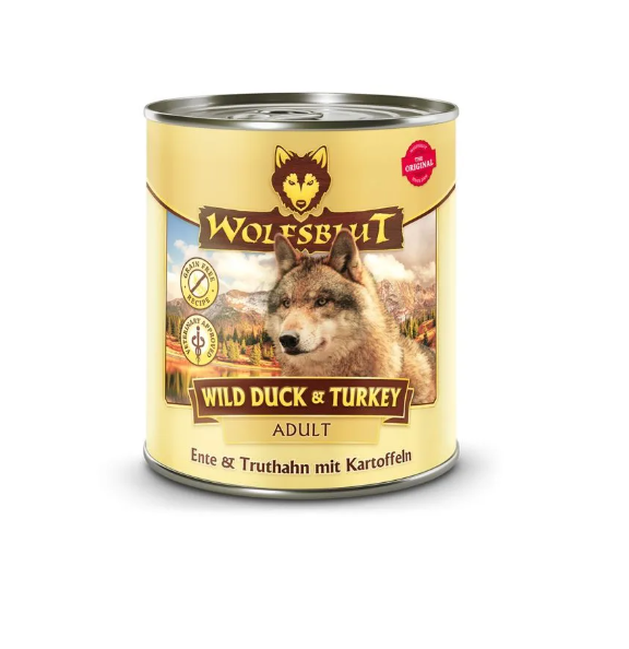 Wolfsblut hrana umeda pentru caini adulti cu rata salbatica si curcan 800 g