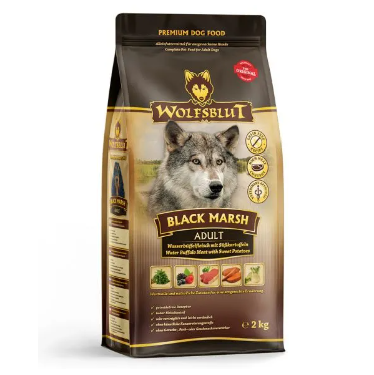 Wolfsblut Black Marsh hrana uscata pentru caini adulti cu carne de bivol de apa 2 kg