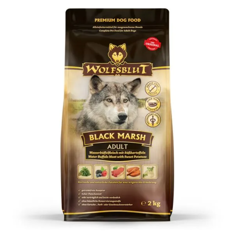 Wolfsblut Black Marsh hrana uscata pentru caini adulti cu carne de bivol de apa 2 kg