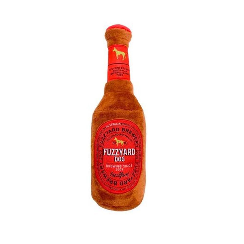 FUZZYARD Jucărie Câini Sticlă Bere Dogstrella Damm (Pluș), 20cm, Chițăit, Non-Toxic, Lavabilă