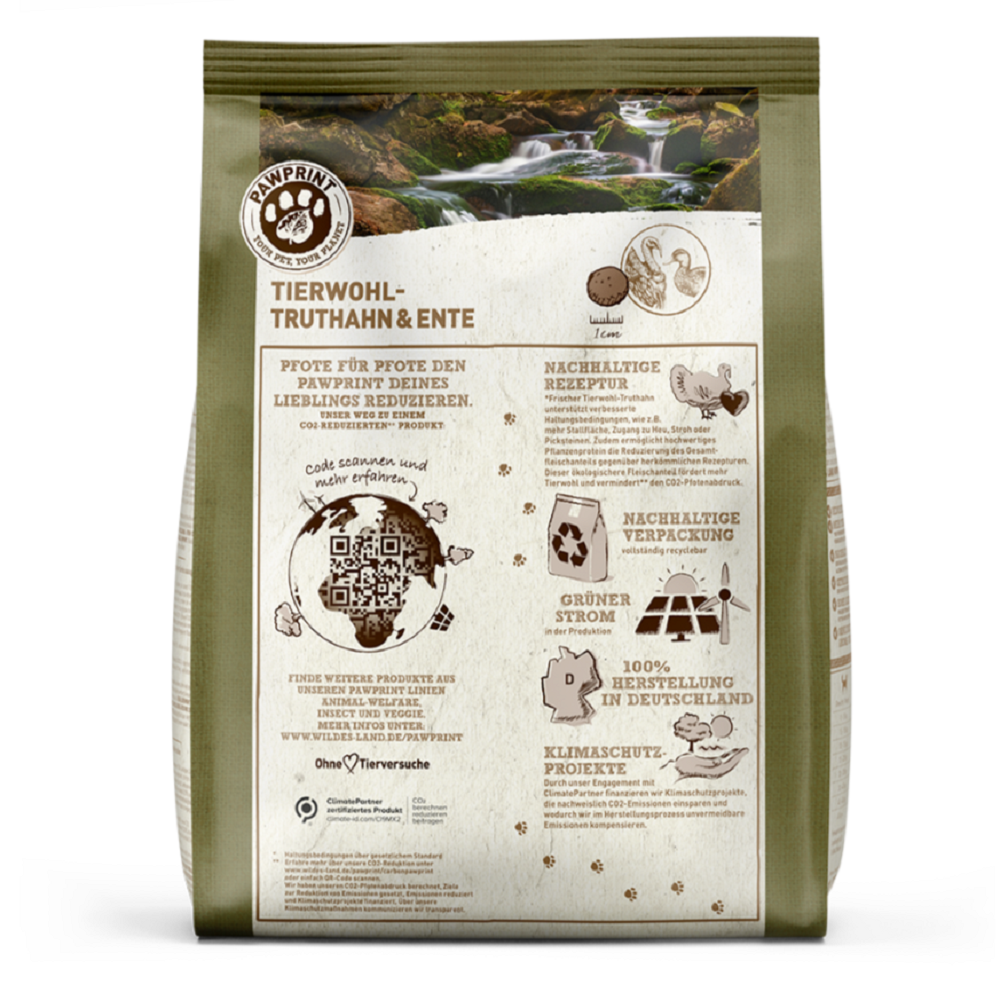 Wildes Land PawPrint Curcan & Rață – Hrană Uscată Câini Adulți Fără Cereale, Proteine Sustenabile