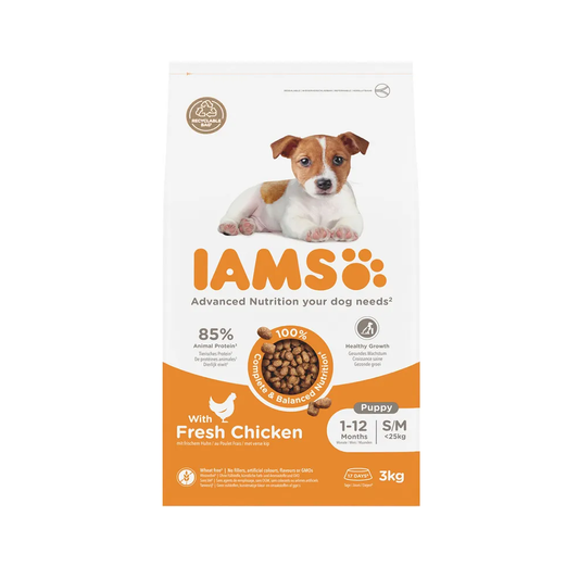 IAMS Puppy S/M Pui, 85% Proteine & DHA Creier, 12 Kg