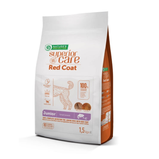 Nature's Protection Superior Care Junior red coat hrana uscata pentru catei in crestere cu blana rosie, pe baza de somon, fara cereale 1.5 kg