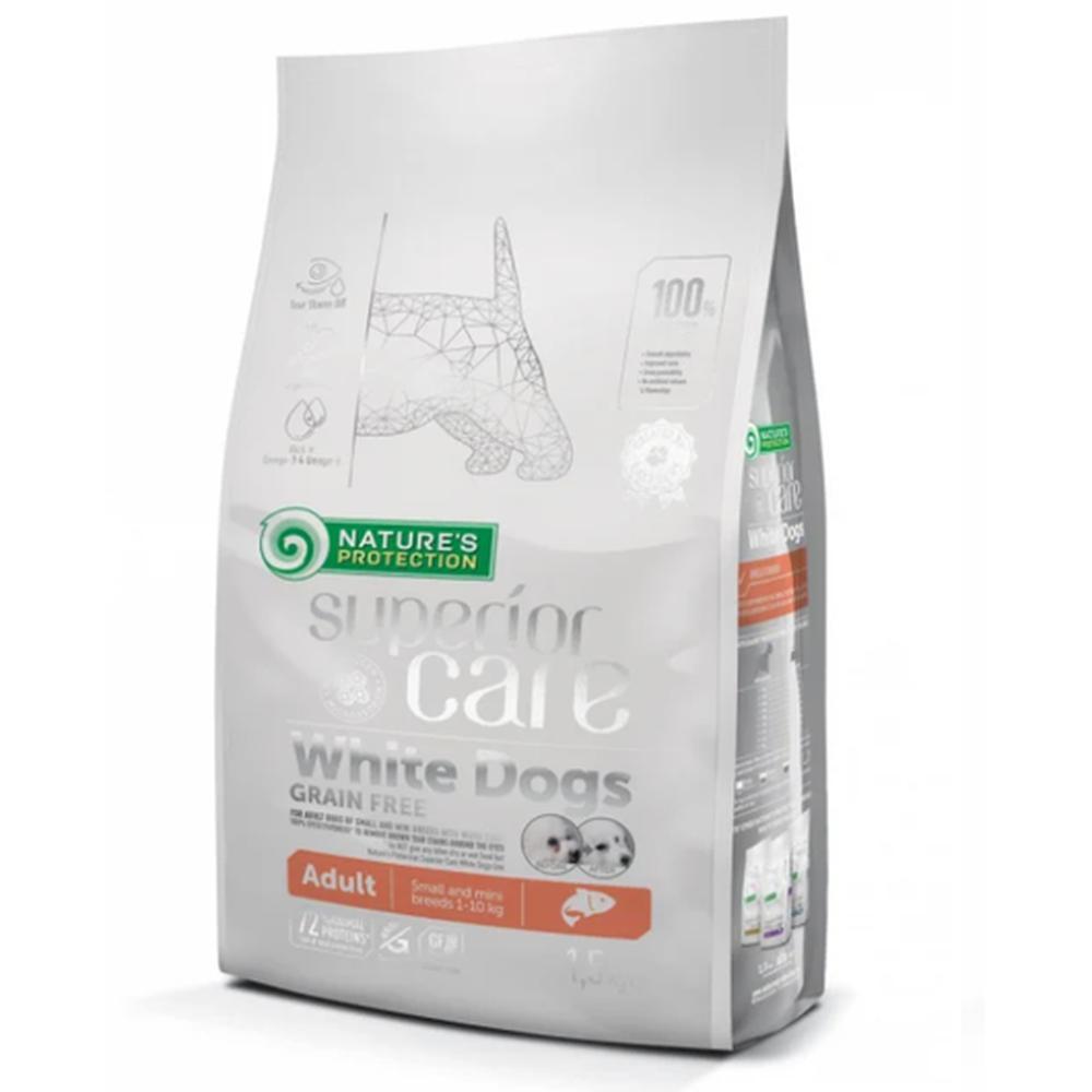 Nature’s Protection White Dogs Salmon Adult 1.5 kg – Hrană Grain-Free pentru Câini cu Blană Albă
