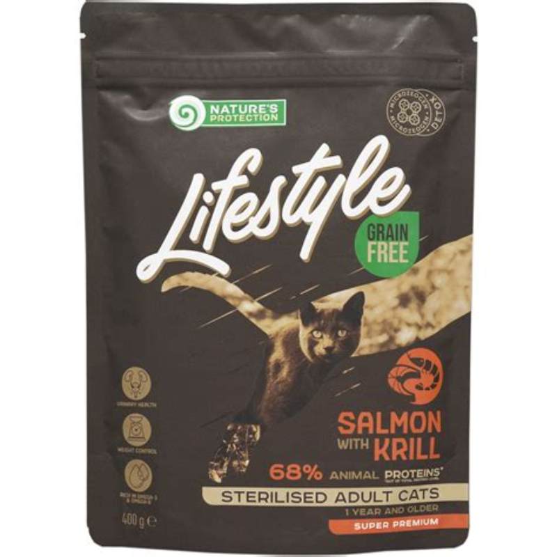 Nature's Protection Lifestyle sterilizat hrana uscata pentru pisici cu somon si krill 7 kg - imagine produs