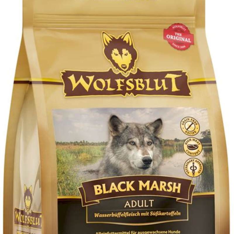 Wolfsblut Black Marsh hrana uscata pentru caini adulti cu carne de bivol de apa 2 kg - vedere frontală