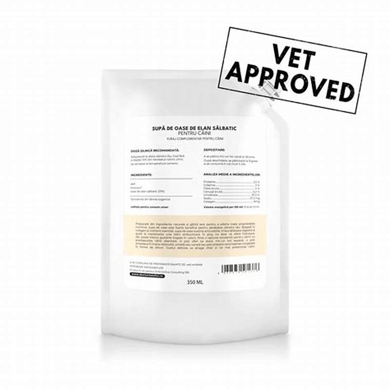 Supa de oase de elan salbatic pentru caini Doctor Totolici, cu dop resigilabil, 350 ml, 1 plic - detalii ambalaj