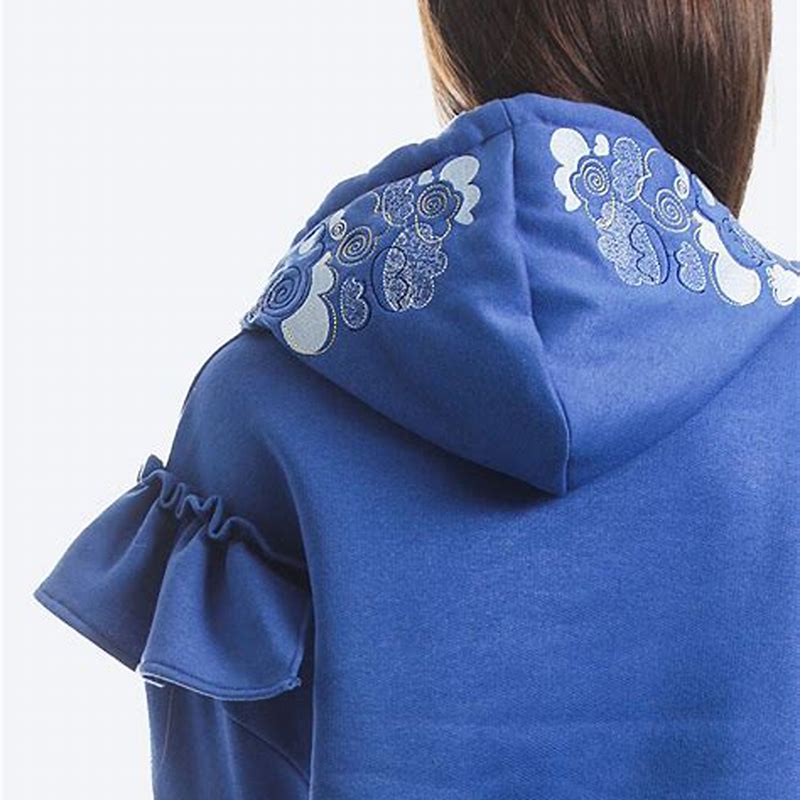 Hanorac albastru model floral S - vedere frontală