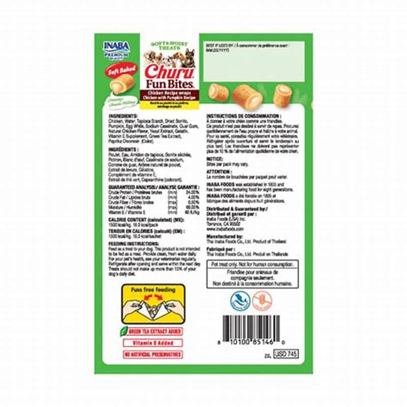 CHURU FUN BITES pentru caini cu pui si dovleac 12 g - detalii ambalaj