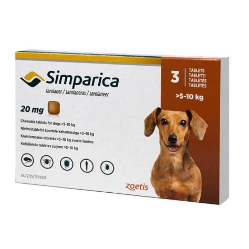 Simparica 20mg (5-10 kg) x 3 tab - detalii ambalaj