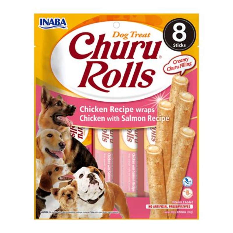 CHURU Dog Rolls pui si somon 8 buc - detalii ambalaj