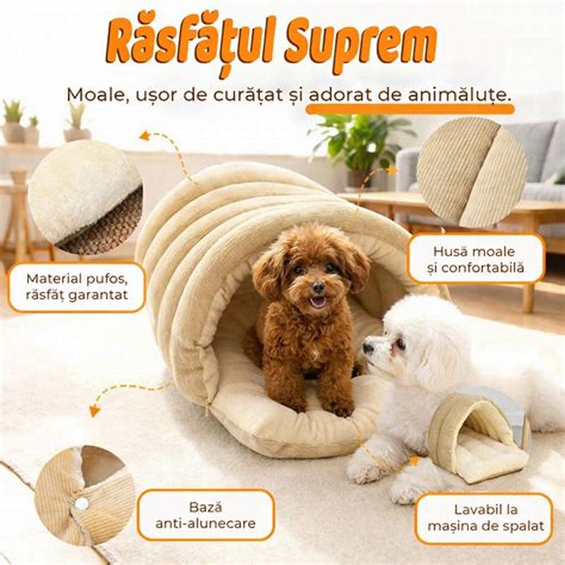 Culcus pufos pentru animale bej marime - imagine produs