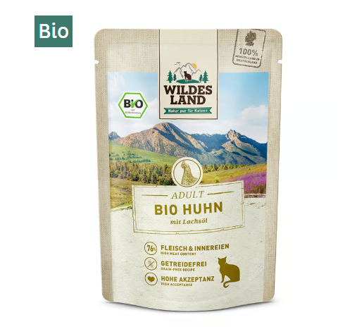 Wildes Land Hrana umeda pentru pisici BIO cu gaina 85 g