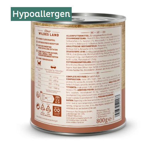 Wildes Land hrana umeda pentru caini adulti cu carne de cal 800 g