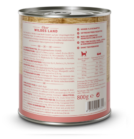 Wildes Land Hrana umeda pentru caini cu carne de vitel 800 g