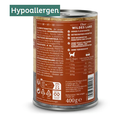 Wildes Land PUR hrana umeda din carne de cal 400 g